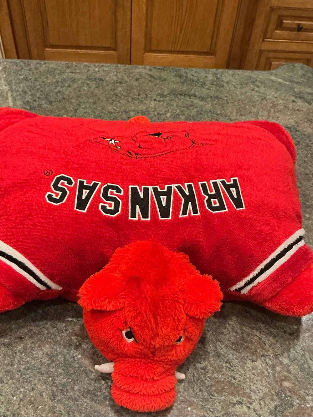 Arkansas Red Plush Accent Pillow with Mascot Head